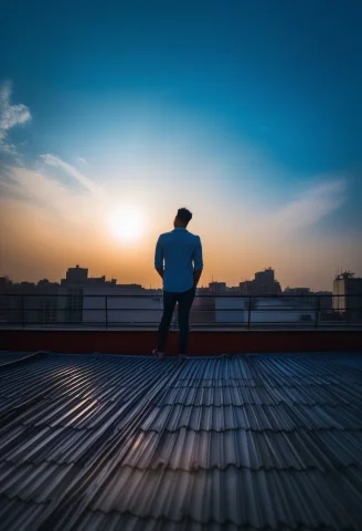 An Evening Look On A Rooftop At Blue Hour, Harsh Midday Sun,... — SDXL AI Prompt: an evening look on a rooftop at blue hour, harsh midday sun, wide angle lens, wi...