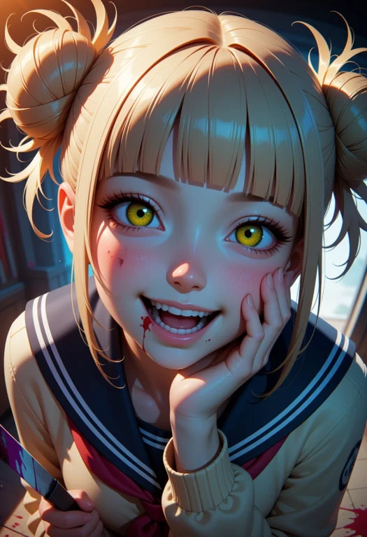1girl, Toga Himiko, Teeth, Open Mouth, Blood On Face, Smile,...