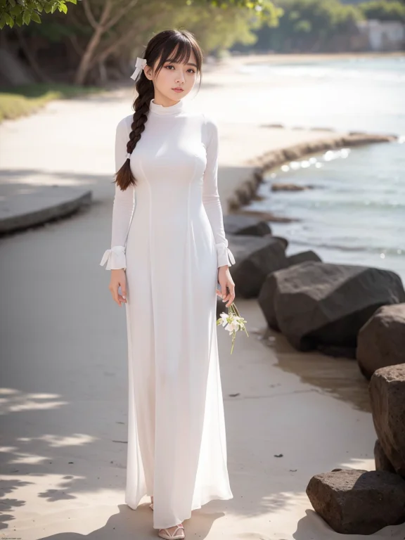 Loraa0d4ivn0.63 , Tied Hair Braid, White Ribbon On Hair, Bea...