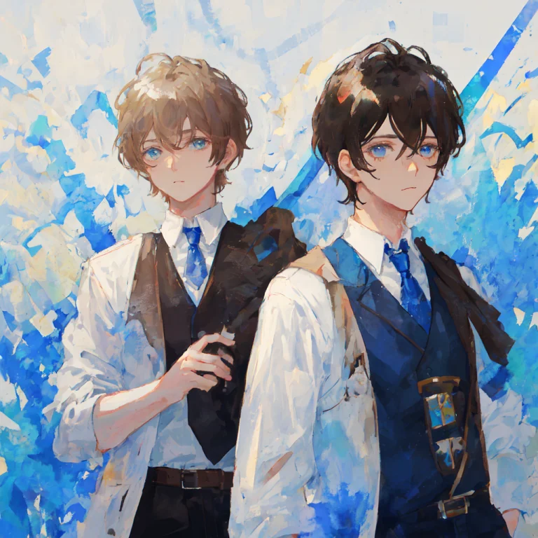 2boys, Brown Short Hair And Blue Droopy Eyes,skin, Suit Stra...