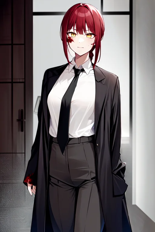 Makima Chainsaw Man, 1girl, Bangs, Black Coat, Black Necktie...