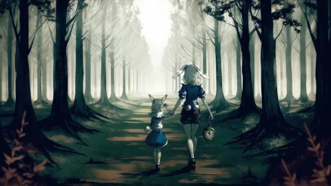 Alice In Wonderland Series, March Hare, Girl With Rabbit Ear... — Stable Diffusion AI Prompt: alice in wonderland series, march hare, girl with rabbit ears, white hairs, tigh...