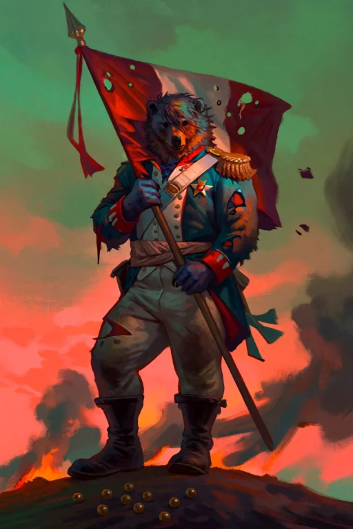 An Anthropomorphic Bear Standard-bearer Standing Tall On A H...