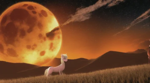 Pony, Cute, 3d, Sunset, Mars, Big Moon, Sky, Stars — Stable Diffusion AI Prompt: pony, cute, 3d, sunset, mars, big moon, sky, stars