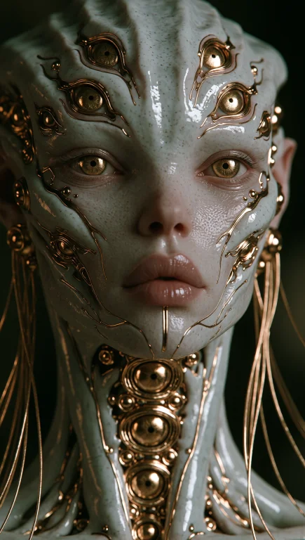 Dcsc1f1. Tight Close-up Portrait Of A Non-human Humanoid Wit...