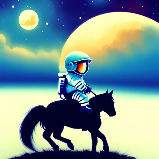 Chibisjstyle A Cute Astronaut Riding A Horse, Cute, By Greg...
