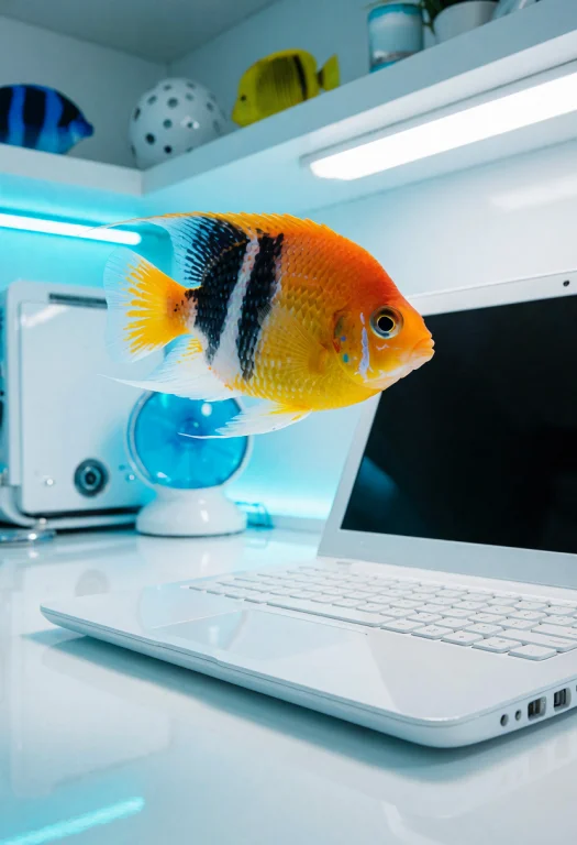 Frutiger Aero, A Tropical Fish Swimming Through The Air Abov...
