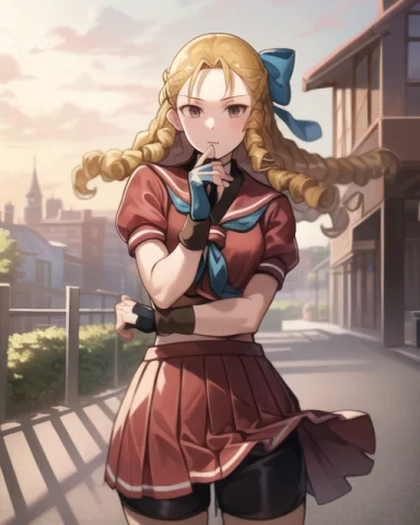 Masterpiece, Best Quality, Highres, 1girl, Karinms, Lorakari... — Stable Diffusion AI Prompt: Masterpiece, Best Quality, Highres, 1girl, KarinMS, , sfa, shorts under skirt,