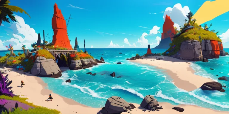 A Beach With A Beautiful Ocean And Rock Spires On A Sunny Da...