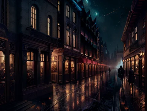 Raw Wideangle Photo, And When Night Darkens The Streets Then... — Stable Diffusion AI Prompt: RAW wideangle photo, ((((And when Night Darkens the (Streets) then (wander) fort...