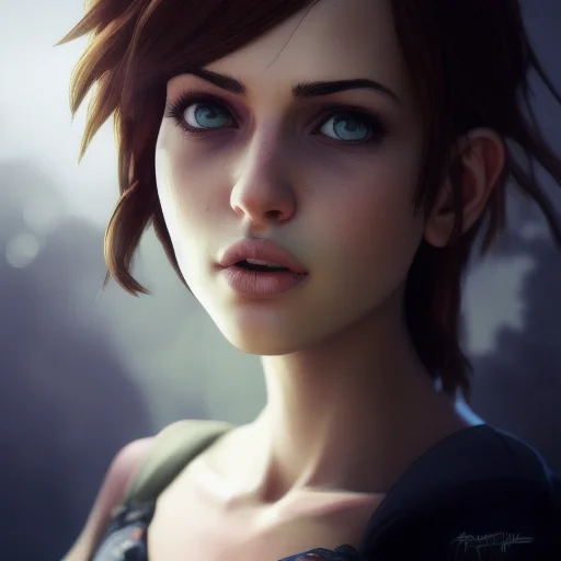 Portrait, Centered, Sexy Cute Brunette,botw Style, 3d, 3d Ar...