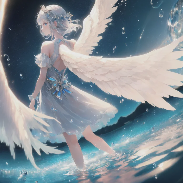 Illustration, 1girl, Angel, Silverhair, Angel Wings From The...