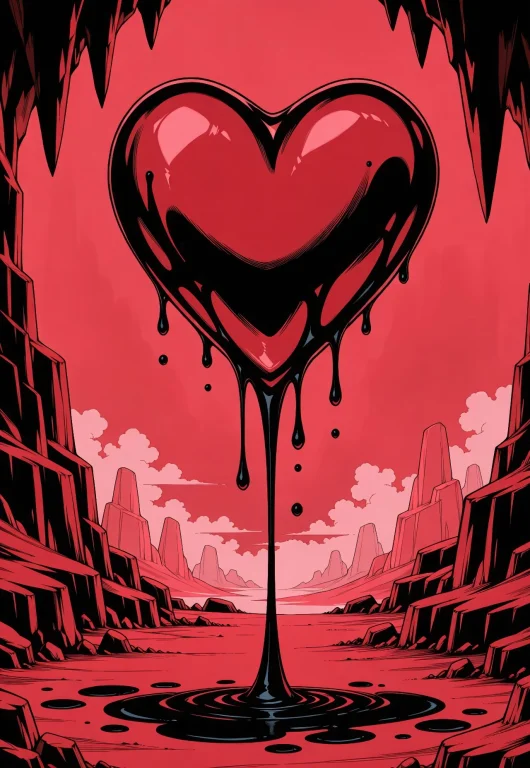 Floating Heart, Red Cave, Heart Dripping Black Ink, Spaaani
