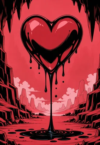 Floating Heart, Red Cave, Heart Dripping Black Ink, Spaaani — Stable Diffusion AI Prompt: Floating Heart, red cave, heart dripping black ink, @spaaani