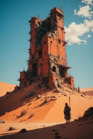 Nature, A Low-angle Vertical Concept Art Painting Of A Massi... — Stable Diffusion AI Prompt: nature, A low-angle vertical concept art painting of a massive, crumbling red br...