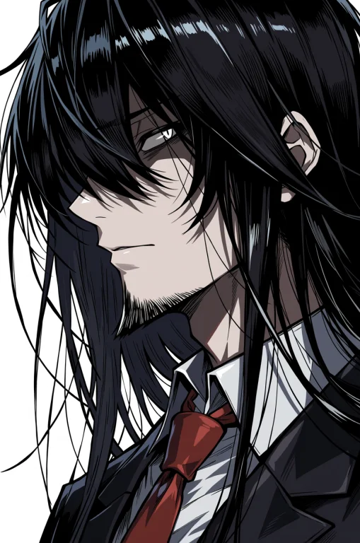 Masterpiece, Best Quality, 1boy, Black Hair, Long Hair, Mess...