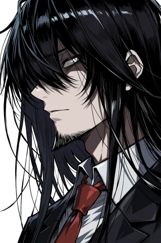 Masterpiece, Best Quality, 1boy, Black Hair, Long Hair, Mess... — Stable Diffusion AI Prompt: masterpiece, best quality, 1boy, black hair, long hair, messy hair, hair over ey...