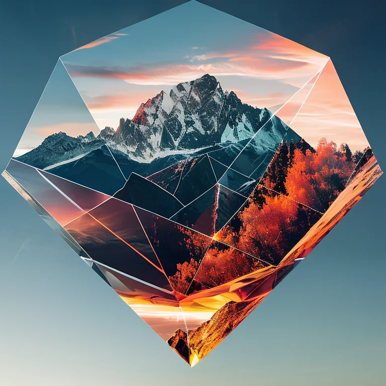 Giant Diamond Double Exposure Mountain, Surrealist Artwork,...