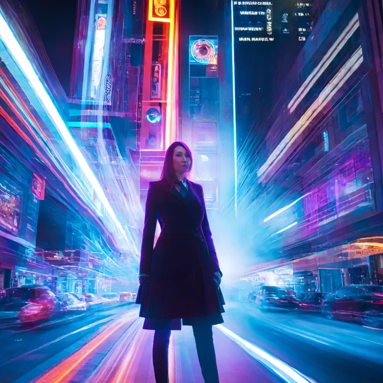 Photo, Pretty Woman Standing A Cyberpunk World Where Corpora...