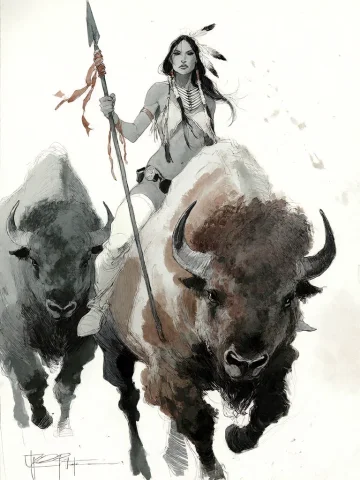 Bradhamel Art Style. A Dynamic Black-and-white Ink Illustrat... — Stable Diffusion AI Prompt: Bradhamel art style. A dynamic black-and-white ink illustration of a Native Amer...