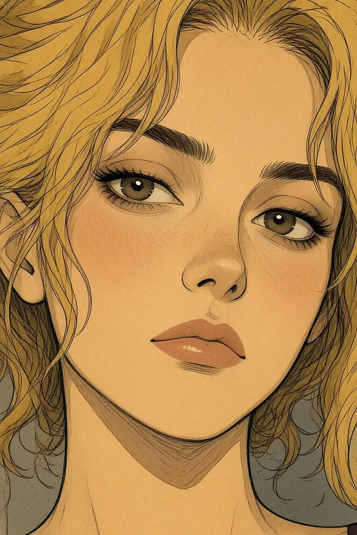 Woman Face Closeup, Short Hair, , Richly Detailed, Illustrio...