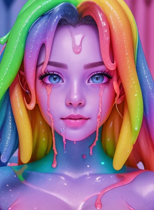 Rainbow, Slimes Goopy Slime Skin Photo Realistic Closeup Por...