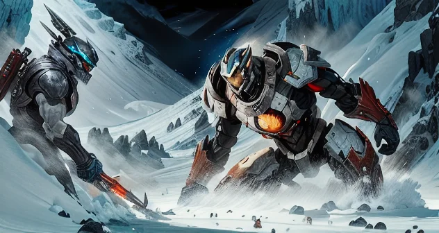 A Giant Purple Jaeger With Red-spikes, In A Scene All Frozen...