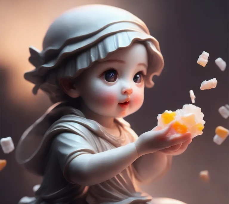 Closeup Angle Of An Incredibly Cute Little Marble Statue Of...