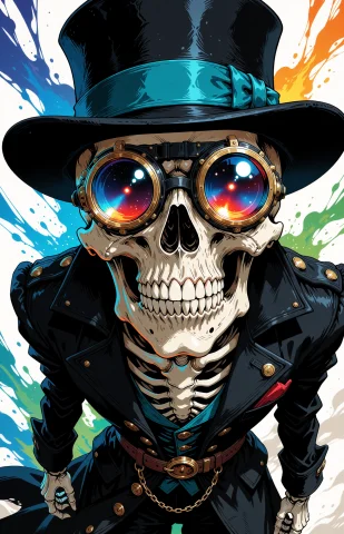 A Colorful Steampunk Fantasy Illustration Of A Human Skeleto... — Stable Diffusion AI Prompt: A colorful steampunk fantasy illustration of a human skeleton viewed from a low...