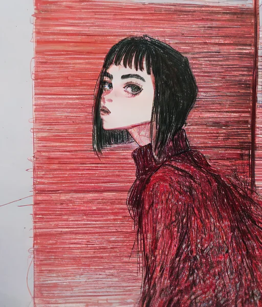 1girl1.2, V, Looking At Viewer, Turtleneck, Madziowap, Drawi...