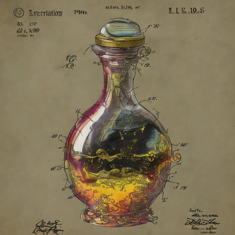 A Patent Diagram Of A Sleeping Potion. Dimensions, Labels. B...