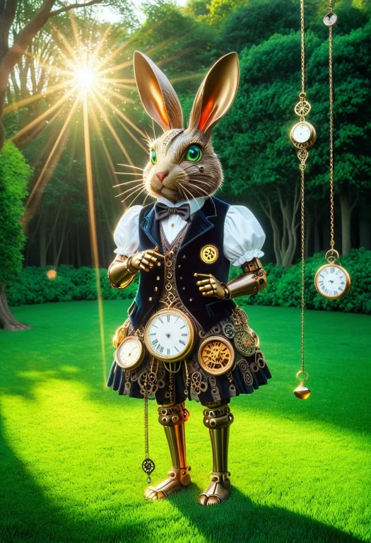 A Hyper-detailed Steampunk Mechanical Rabbit, Body Construct...