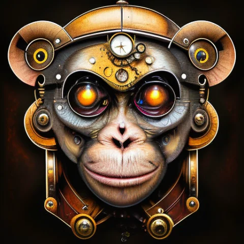 Steampunkai, Monkey, Portrait, Steampunk — Stable Diffusion AI Prompt: (steampunkai)++, (monkey), portrait, steampunk