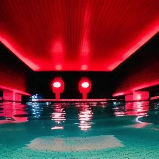 Scrpoolrooms, Red Wall, Scary, Black Neon Light, Vhs