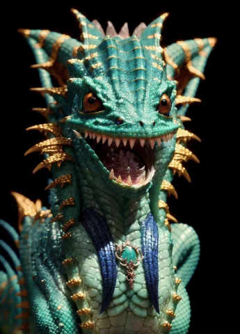 Highly Detailed Photo Of Mysterious Shy, Curious Yakith Liza... — Stable Diffusion AI Prompt: highly detailed photo of mysterious shy, curious (Yakith Lizard:1.1) in forest,...