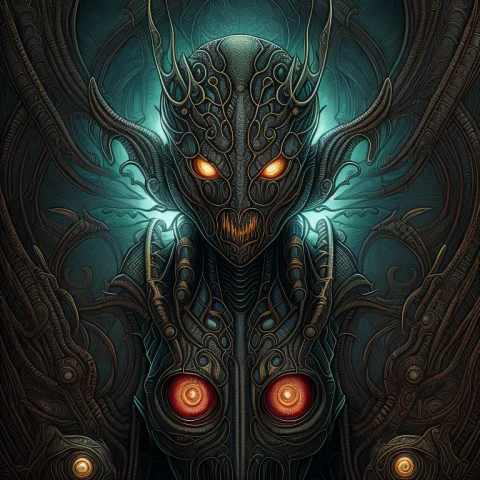 Front View The Aliens Female, Glowing Eyes 1.1 Portrait, Sym... — Stable Diffusion AI Prompt: Front view the (aliens female, glowing eyes :1.1) portrait, symmetrical artistic...
