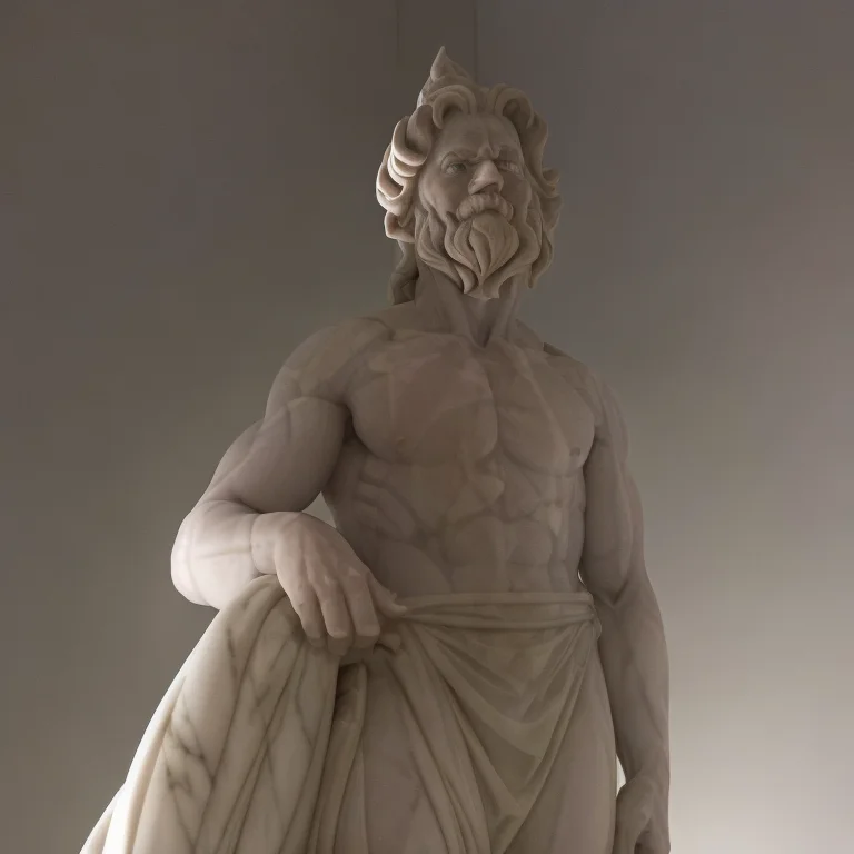 Marble Statue Of Old Wizard, Dramatic Backlighting, Chiarosc...
