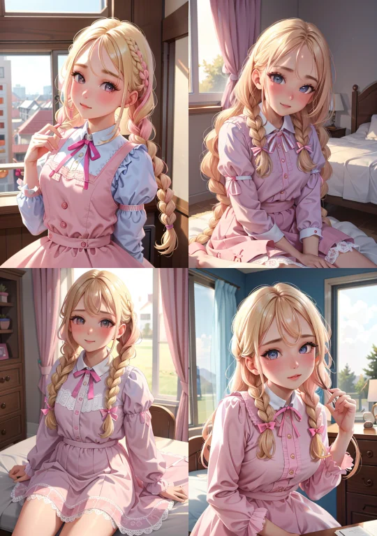 1girl, Braided Hair, Twin Braids, Upclose, Indoors, Bedroom,...