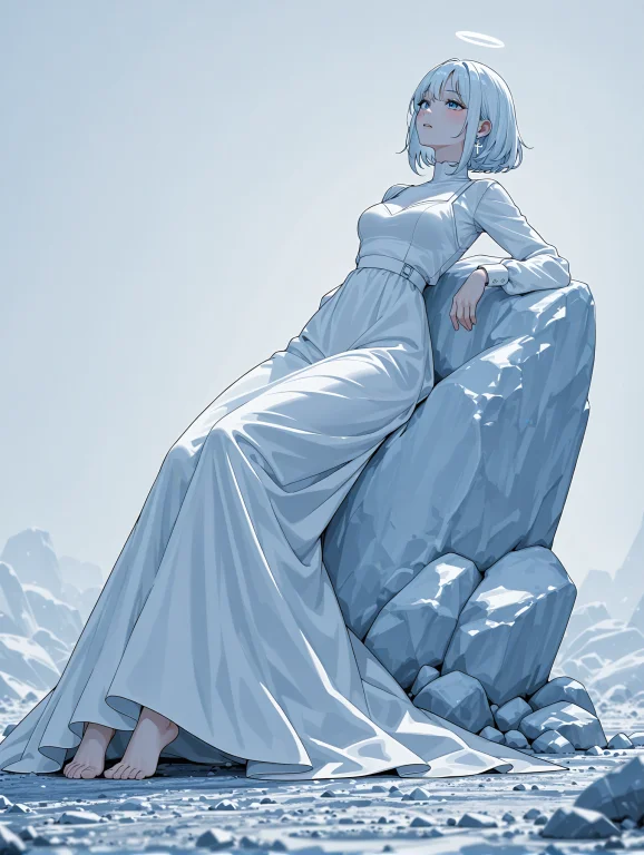 A Woman In A White Dress Laying On A Rock,loravalyrian Lord0...