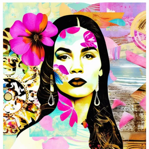 Woman, Grungecore, 90s Art Collage Style, Illustration, Marb... — Stable Diffusion AI Prompt: woman, grungecore, 90s art collage style, illustration, marbling-art, centered,...
