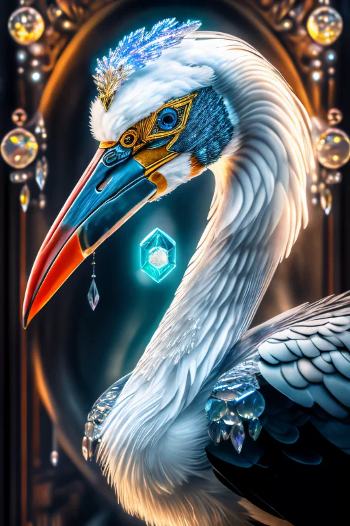 Gorgeous Photo, Stunning Portrait Of Magical Cyborg Stork, A...