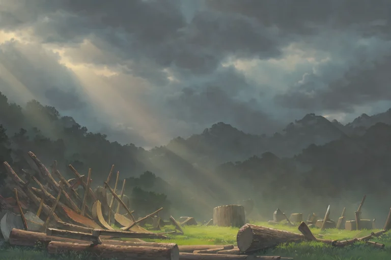 Howlbgs, Wood, Axe, Logs, Cloudy Sky, Sunrays Lorahowlsmovin...