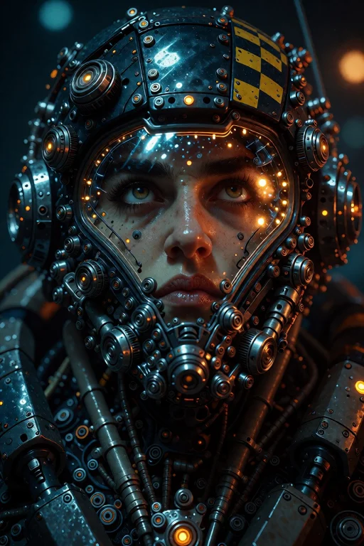 3d Depth Close Up. Front View Of A Dark Futuristic, Mechanic...