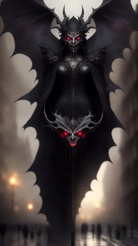 Vampire, On A City Street, London, Street Lamp, Ominous, Cre... — Stable Diffusion AI Prompt: vampire, on a city street, london, street lamp, ominous, creepy, horror, horns,...