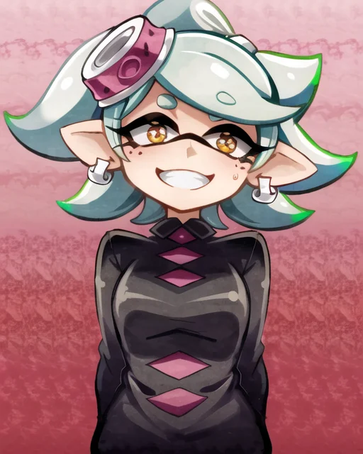 Splatoon, Inkling, Marie, Cute, Cyberpunk City Background, S...