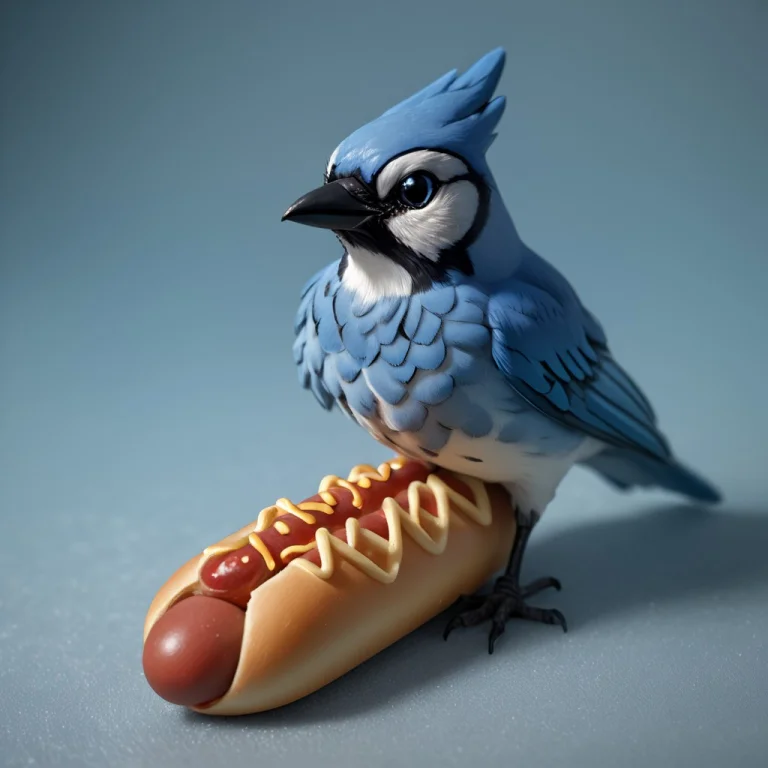 Bluejay Bird Gyroid Statuette, Eating Miniature Hotdog, Comp...