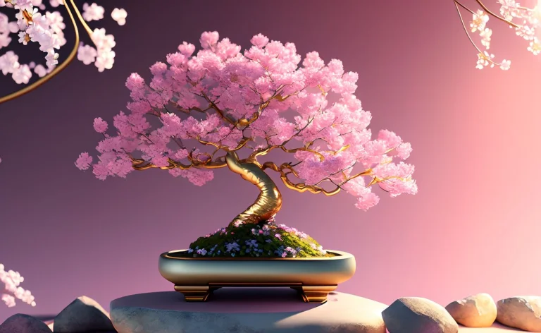 Fantasy Enchanted Beautiful Sakura, Blooming, As Bonsai Tree...