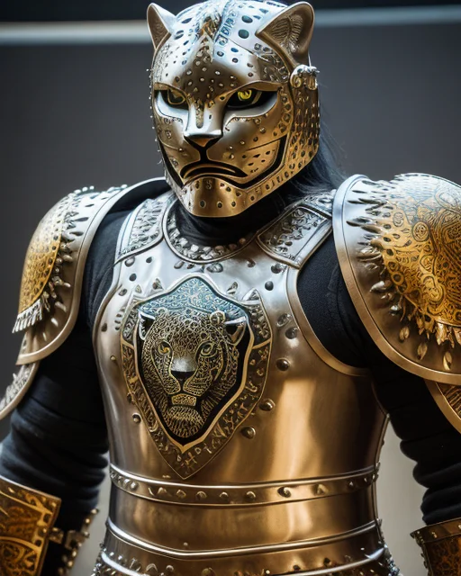 Photo Of A Warrior With Metal Jaguar Themed Armour, Highly D...