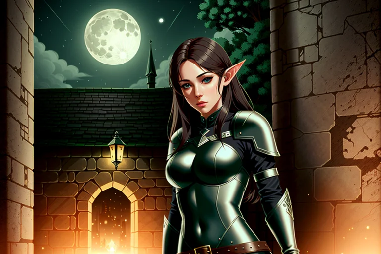 Fantasy, Medium Shot, A Beautiful Female Rogue Vaults Over A...