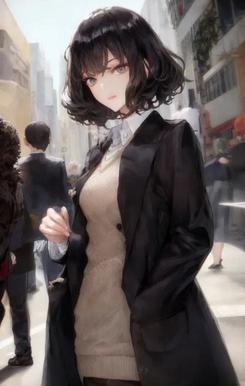 1girl, Mature Female, Black Hair, Curly Hair, Short Hair, Gr...